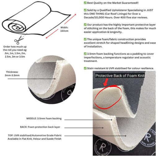 Headliner Replacement Fabric Car Roof Lining Material Sold By 0.5 Mtr SEE VIDEO - Image 3